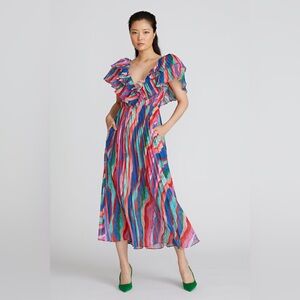 NWT AMUR Luisa Pleated Dress in Aventurine Marble Anthropologie